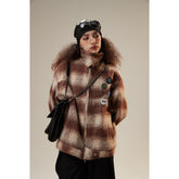 Unisex Jacket Vintage Plaid Loose Stand Collar Jacket Spring and Autumn Coat